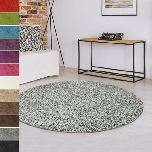 casa pura Teppich rund 100cm Durchmesser, grau weicher & Flauschiger Shaggy Hochflor Wohnteppich für Wohnzimmer, Schlafzimmer, Flur, Kinderzimmer Teppich Flur mit Anti-Rutsch Unterseite Barcelona