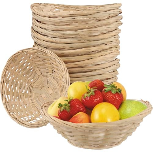MAKTSAM 15 PCS 18x14 cm Bamboo Bread Basket, Oval Bamboo Wicker Basket, Practical Bread Baskets Woven for Food Storage
