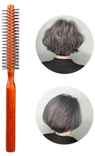 Petite brosse ronde, fine avec manche en bois - Brosse ronde fine - Brosse à cheveux antidérapante pour sécher, coiffer, soulever et boucler les cheveux courts