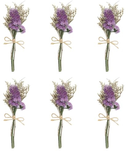 PATIKIL Minibukett torkade blommor, 6 st naturliga glöm-mig-inte med stjälk dekoration Gypsophila Boho Blommande växt för kreativ fritid DIY fototillbehör, bröllopsgåva, röd rosa