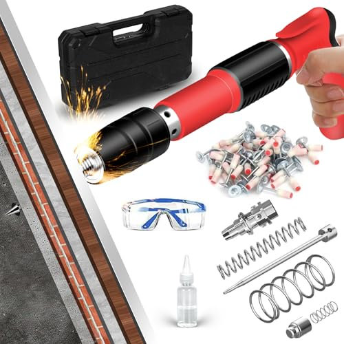 Pistola de uñas manual de 5 velocidades, dispositivo de disparo de uñas portátil con 100 clavos redondos, pistola de clavos para acero y hormigón, silenciador de uñas, herramienta de fijación para