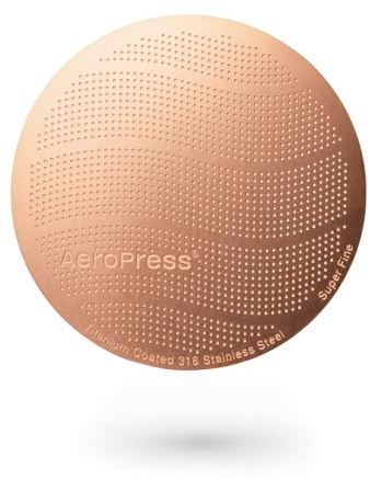 AeroPress Gold Tone Återanvändbart Filter i Rostfritt Stål - Hållbart metallkaffefilter, miljövänligt, resevänligt, passar AeroPress manuella kaffebryggare i standardstorlek