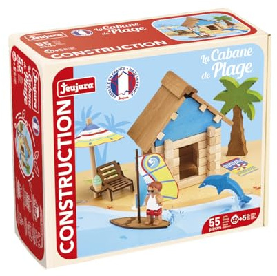 JEUJURA – La cabane de Plage - 55 pièces - Jeux de Construction dans sa Valise en Carton - A partir de 5 Ans - Agilité - Créativité - Manipulation - Catalogue fourni - 8029