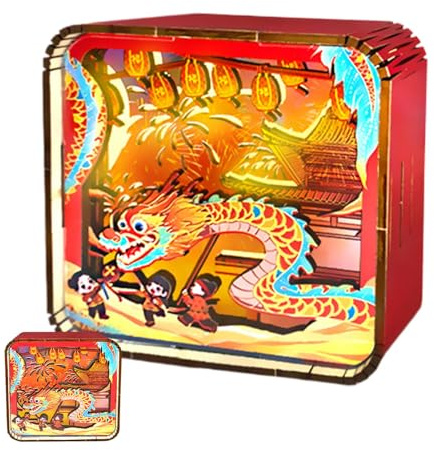 Lumière de Puzzle en Bois,Veilleuse de Puzzle en Bois | Lumière de Noël décorative,Dragon Dance Nightlight Décoration de la Maison pour Les, Lampe de Bureau d'art de Puzzle, L