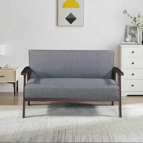 [en.casa] 2-sits Kinda tvåsitsig soffa 121 x 69 x 75 cm med ryggstöd och armstöd träben i trä och grå