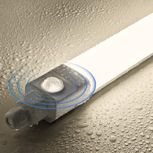 Tobeter Neon LED 60 CM avec Detecteur de Mouvement, 18W 1800LM Tube Sensor Lampe, Linkable Luminaire Plafonnier Reglette Led, Blanc Neutre 4000K IP65 Pour Garage, Cave, Atelier, Couloir