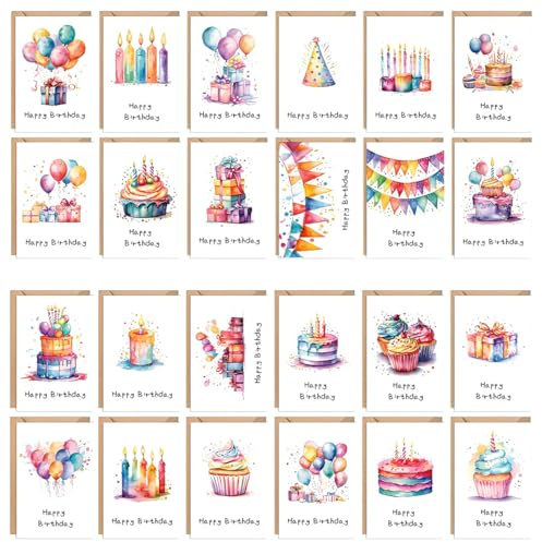 Carte Anniversaire, 24 Pièces Cartes D'anniversaire avec Enveloppe, Carte Anniversaire de Qualité Supérieure Femme Homme, Carte de Vœux Anniversaire, Carte Postale, pour Hommes, Femmes, Enfants