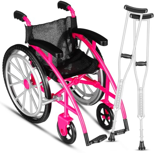 Yardwe Doll Wheelchair And Crutches Mini Wheelchair Toy Miniature Crutch Model Playset Dolls House Accessories, Random Color
