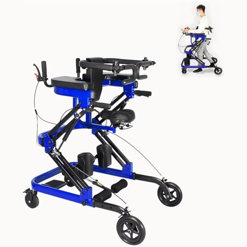DHMYDPDZ Déambulateur pour Personnes âgées avec siège,Déambulateur 4 Roues | Déambulateur Pliable/Rollator | 150 kg | Réglable en Hauteur, Déambulateur à Genoux d'Intérieur Blue