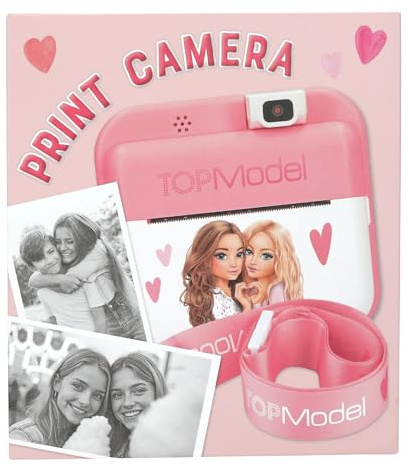 Depesche 13775 TOPModel - Appareil Photo pour Enfants avec Option Selfie, en Rose et Blanc, avec Motif Mannequin, Appareil Photo instantané avec Fonction vidéo et Jeux, avec Papier pour imprimante