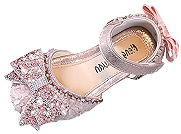 Scarpe da Principessa per Bambina Elegante Brillantini Scarpe Cerimonia Bambina Ragazza Cocktail Festa Sera Formali Carnevale Antiscivolo Morbide Battesimo Fashion Shoes (34, Rosso)