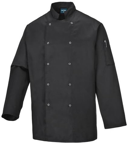 Portwest Chaqueta De Chef Suffolk, Tamaño: L, Color: Negro, C833BKRL