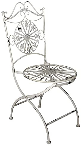 PALAZZO INT Gartenstuhl Shabby CHIC Garten Eisen Weiß Klappstuhl Nostalgie Stuhl Antikoptik Vintage Flechtoptik Metall Romantisch Balkonstuhl Landhausstil Wetterfest 92 cm Patiniert Gartenmöbel Deko