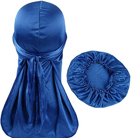 Durags and Bonnets - Conjunto de capó para mujer, unisex, sedoso, para fiestas y deportes - azul - Medium