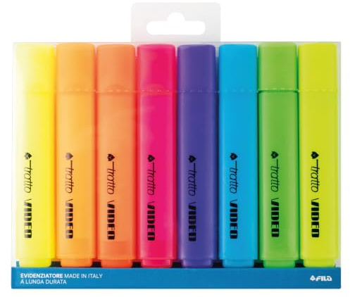 Tratto Video, Evidenziatore, Fluo, Punta scalpello, Busta, Colori assortiti, 8pz