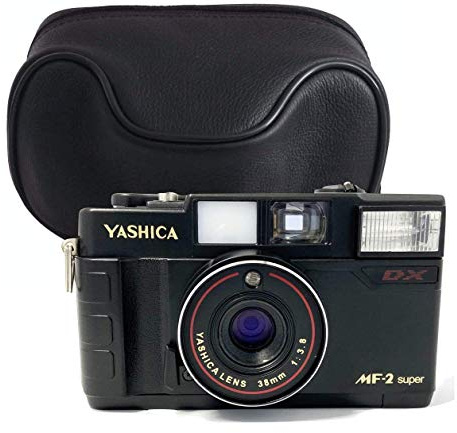 Yashica MF-2 Super - Fotocamera analogica piccola da 35 mm, con batteria, pellicola e custodia in pelle
