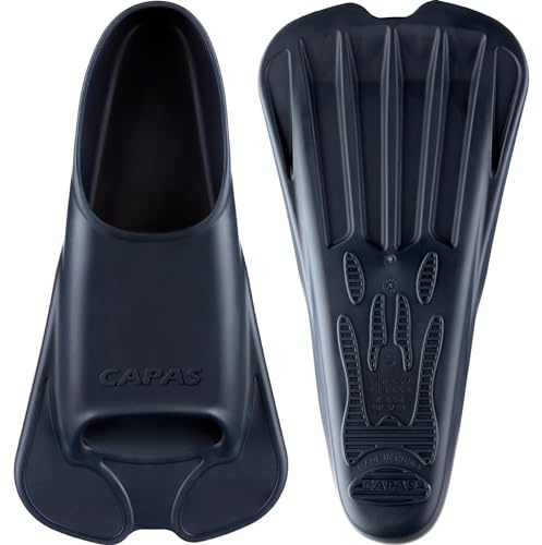 CAPAS Swim Training Fins Comfortable Silicone Swimming Floating Flippers with Mesh Bag for Kids Adult Men Women Short Blade Build Leg Strength (Navy, XS (Adults UK Size 2.5-4))