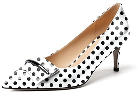 Mettesally Tacchi Bassi Classici da Donna Décolleté da Sera Piccoli Tacchi a Gattino Scarpe da Sposa Chiuse per L'Ufficio A Pois EU40