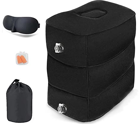 DAWNTREES Inflatable Foot Rest Pillow for Travel,Travel Essentials, Adjustable 3 Layers Height Leg Rest Pillow, Airplane Great for Airplane, Home, Trains - Black -1 Pack