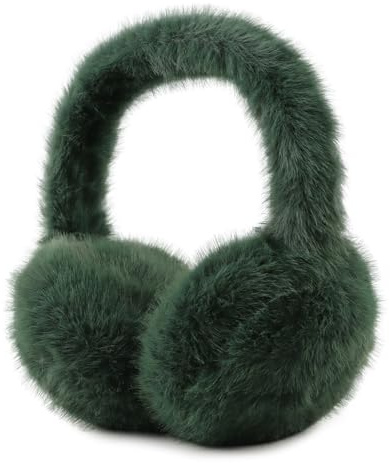 XIAOHAWANG Fluffy Ear Muff for Women Plush Foldable Earmuffs Kids Winter Earmuffs Girls Boys Cold Weather Ear Warmer (Army Green)
