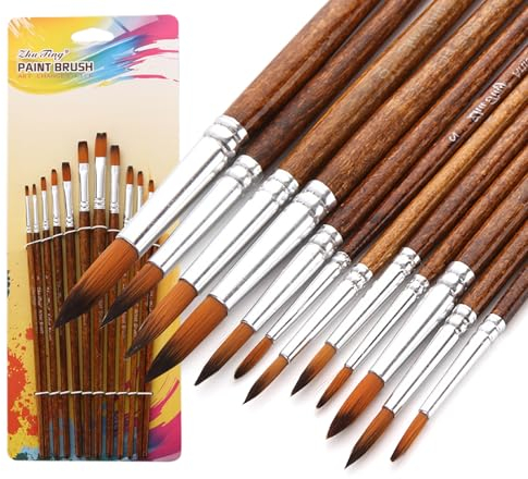 12 Stück Nylon Pinsel Set für Acryl, Aquarell und Ölgemälde, Künstlerpinsel mit Holzgriff und Nylonhaar, Langlebige und Vielseitige Pinsel für Anfänger und Profis