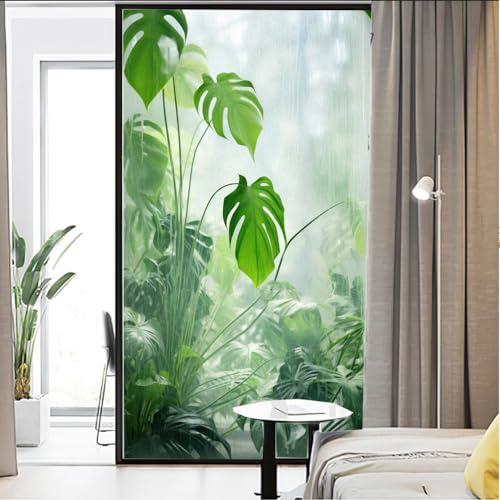 Film pour fenêtre à imprimé de plantes vertes Lumanduo, effet verre dépoli, adhésif statique, traitements pour fenêtre, couvertures de fenêtre, autocollant en verre décoratif pour revêtement, porte en