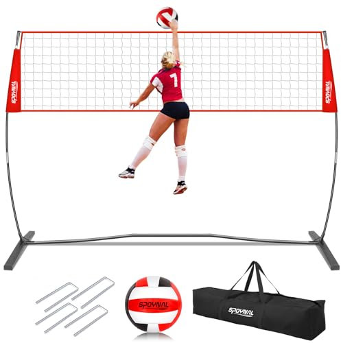 12FT/20FT Portable Volleyball Net System for Backyard - Adjustable Height Freestanding Training Equipment, Outdoor Indoor Practice Set with Carry Bag & PU Ball