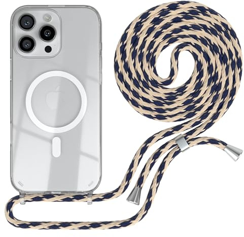 EAZY CASE - mobilkedja kompatibel med iPhone 16 Pro Max, kedja för upphängning, stötsäkert mobilskal för iPhone 16 Pro Max, silikonskal med rem, transparent mobilskal i Taupe kamouflage