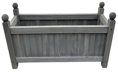 Gr8 Garden Rectangular Wooden Rectangular Planter Display Outdoor Flower Window Box Ornamental Basket Plant Pot Raised Bed Trough (Grey)