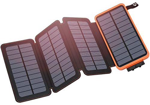 Hiluckey Solar Charger 25000mAh, Outdoor USB C Portable Power Bank with 4 Solar Panels, 3A Fast Charge External Battery Pack with 3 USB Outputs Compatible with Smartphones, Tablets