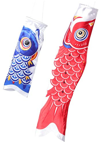 KONTONTY 2piezas Decoración Serpentinas De Carpa Banderas Colgantes De Carpa para Jardín Patio Festivales y Vacaciones Mangas De Viento Forma De Pez De Estilo Japonés