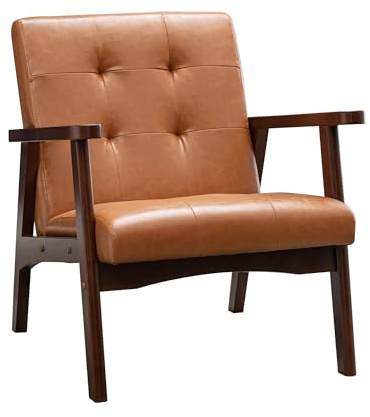 EBELLO Modern Armchair, Soild Wood Padding Lounge Armchair, Retro Accent Chair Wide Backrest, Reading Chair for LivingRoom, Bedroom, Balcony, Orange