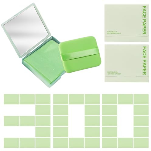 Tomedeks Oil Blotting Sheets for Face with Mirror & Puff,Blotting Paper for Oily Skin,Cosmetic Blotting Paper,Absorbs Oil,Controls Shine,Portable for Skin Tending & Makeup,300 Sheets(Green Tea)