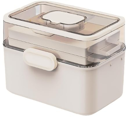 predolo Portable Medicine Box Sewing Supplies Container Lidded Clear Storage Container Family First Aid Box for Study Bathroom Travel, White