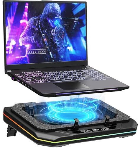 LIFTGO Gaming Laptop Cooling Pad, Height Adjustable Laptop Fan Cooling Pad for Max 19 Inches Notebook, RGB Laptop Cooler Stand with Powerful Turbofan (3500 RPM), Touch Control