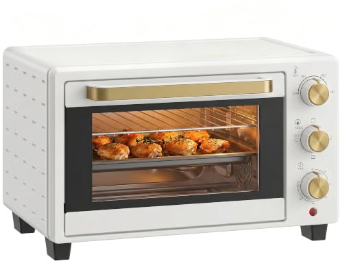 HOMCOM Mini Oven 21L Countertop Electric Grill Adjustable Temp 1400W White | Toaster Oven, Timer, Baking Tray, Wire Rack