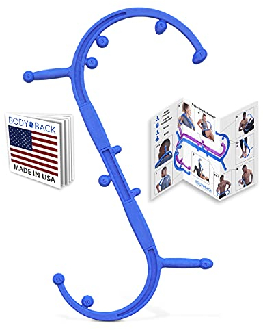Body Back Buddy Appareil de Massage du Dos avec Anglais Affiche, Bâton de Massage à Main (Bleu)