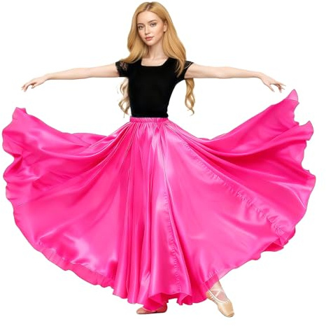 Baisdan - Gonna in Raso per Danza del Ventre, Costume da Festival, Gonna Lunga e Ampia, Rosa, Taglia Unica