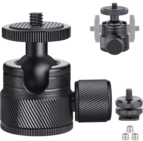 Mini Cabeza de Bola, ARTCISE Mini Cabeza de Bola de trípode de Metal con Soporte de Zapata extraíble de 1/4 para cámara, DSLR, trípode, Monitor, luz, Carga máxima de 3 kg