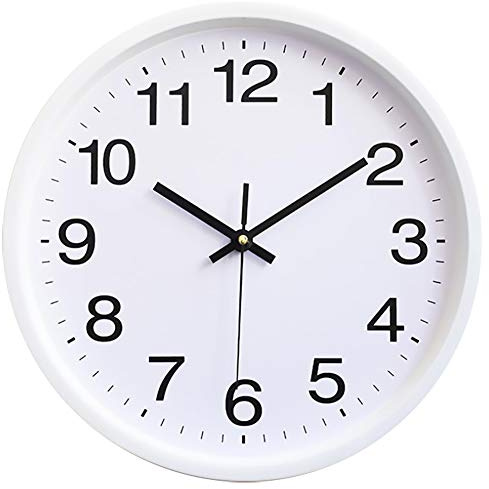 Outpicker Wall Clock Without Ticking Noises 30 cm Modern Quartz Silent Wall Clock Sweeping Second for Living Room Children's Room Kitchen Outdoor (White Frame)
