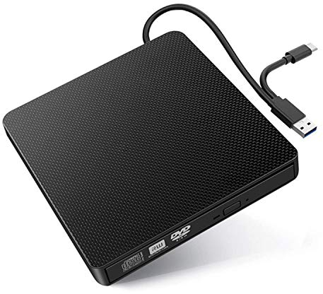 Tragbares externes DVD-Laufwerk, 2 in 1 USB 3.0 & Type-C CD/DVD-RW Recorder Optischer CD-Brenner Kompatibel mit MacBook,Dell XPS,Surface Book,ASUS Zenbook (schwarz)