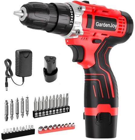 Drill Set 12V Cordless Electric Drill Driver Set,Powerful Lightweight Portable Rechargeable Screwdriver Accessories,2 Batteries 2-Speed 24+1 Position Wood/Wall Drilling Screw Driving women DIY Tool