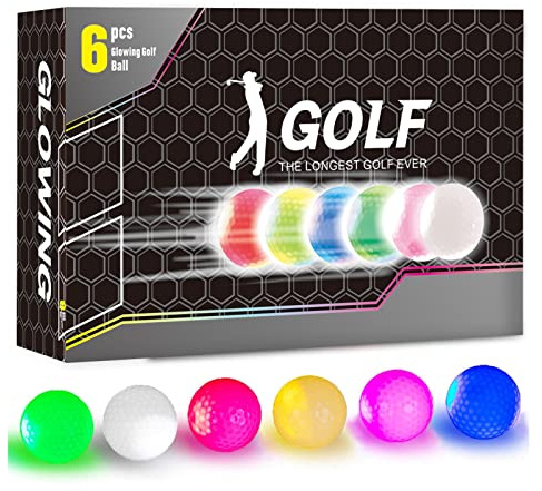 VTRETU MINING Glow in The Dark Golf Balls, Night Glowing Long Distance LED Golf Ball Colored, Golf Sports Games for Men Women and Children (6 Colors)