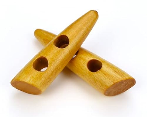12 edle Holzknöpfe Knebelknöpfe 55mm hellbraun braun 2-Löcher - Keilknöpfe Knopf Knöpfe zum annähen nähen Mantelknöpfe Jackenknöpfe Zweilochknöpfe