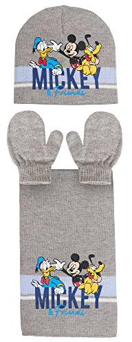 Disney Ensemble d'hiver 3 pièces avec bonnet, écharpe et gants Mickey Mouse et ses amis pour enfants, gris, 18 mois