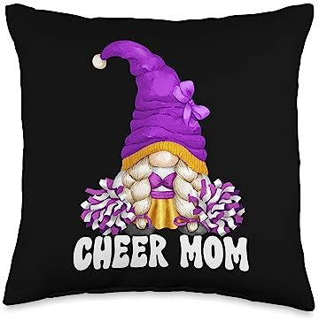 Cheerleading Mom Gnome With Purple Pom Poms For Cheer Mom Throw Pillow