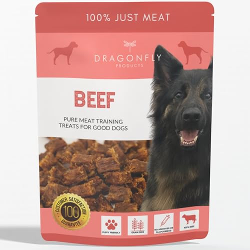 Dragonfly Products Grain Free Puppy & Adult Dog Training Treats - 100% Pure Meat - Healthy Low Fat Dog Treats - 250g (Beef)