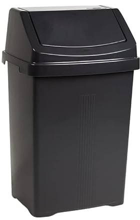 JMS we create smile Midnight Black High Grade Plastic Swing Bin with Flip Top - Waste Rubbish Kitchen Bin Dustbin (8 Litre)