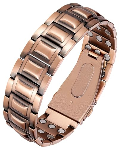 Feraco 3X Upgrade Copper Bracelets for Men,99.99% Pure Cooper Magnetic Bracelet with 3 Row Powerful 3500 Gauss Magnets,Jewelry Copper Gifts for Men