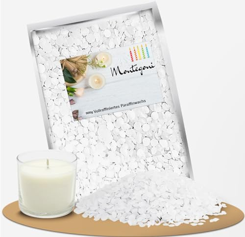 Montegoni Paraffinwachs für Kerzen - Verschiedene Größen 900g/1/2/3/4,5/9,5 kg - Kerzenwachs, Wachsgranulat pastillen, Kerzenwachs zum gießen | Beste Qualität aus Deutschland, Wachs für Kerzen